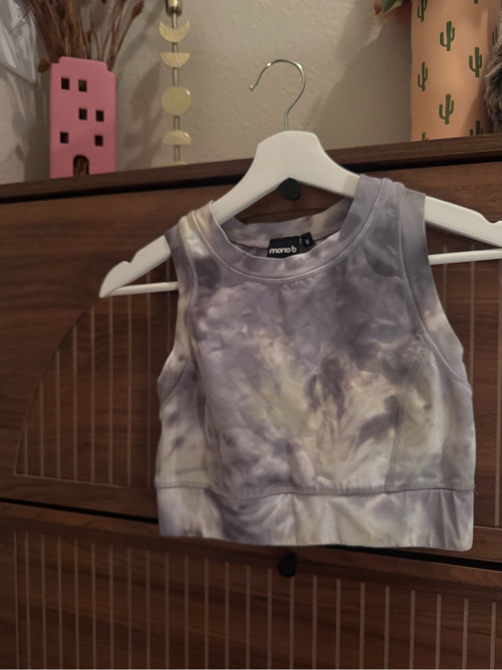 Mono B Lavender Tie-Dye Cropped Tank Top